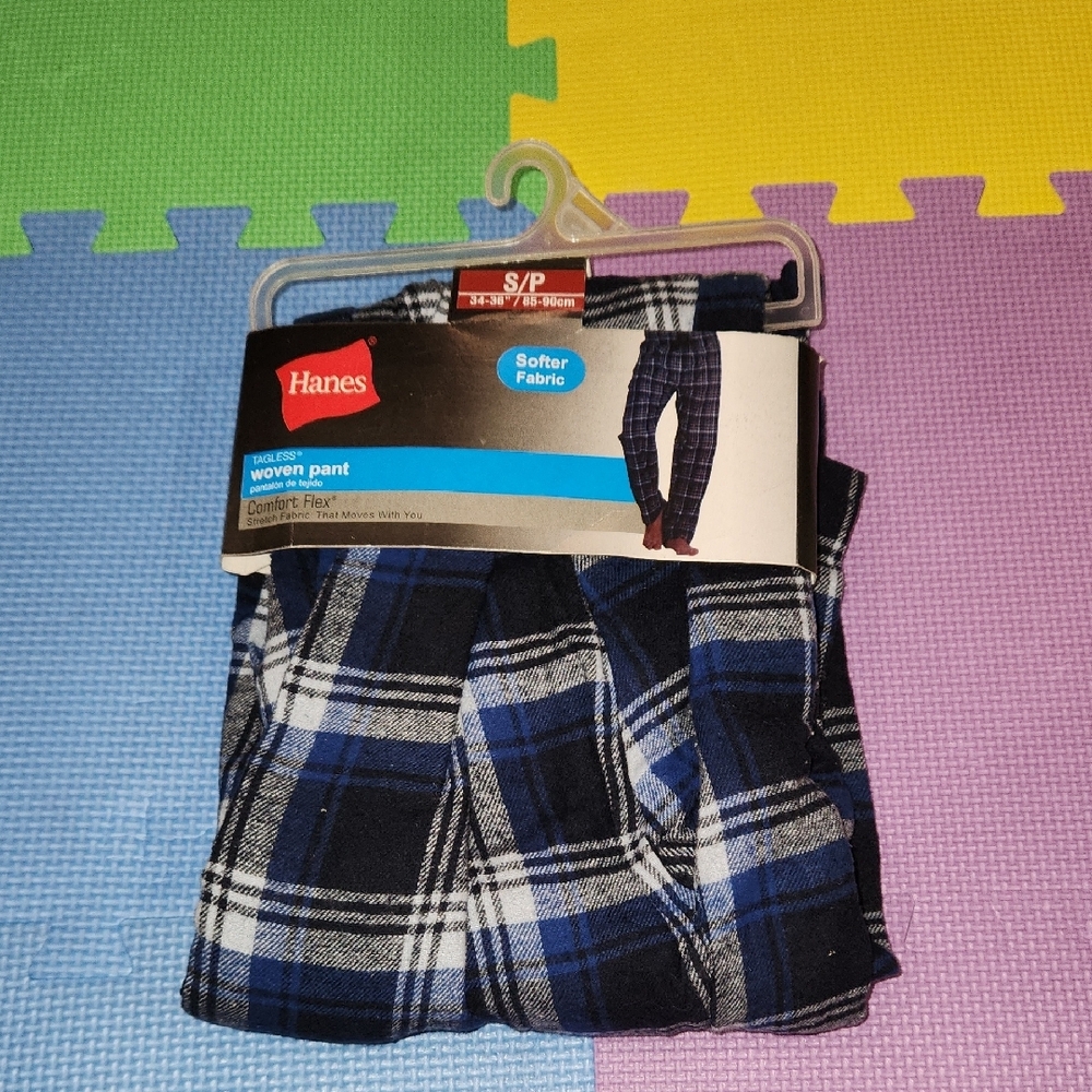 Hanes Casual Blue and Black Plaid Lounge Pants